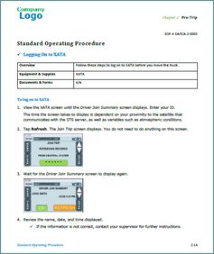 Sample page from the operating procedures handbook